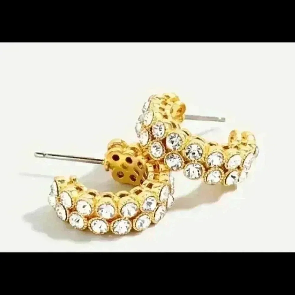 J Crew Crystal Bezel Hoop Earrings